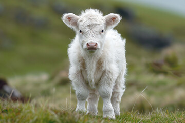 Obraz premium a white cow standing on top of a lush green field