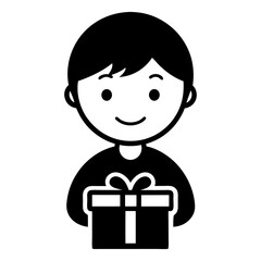Cheerful child holding present icon isolated on white