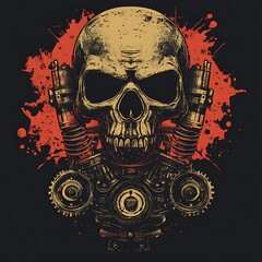 A Skull with Steampunk Inspired Engine Parts