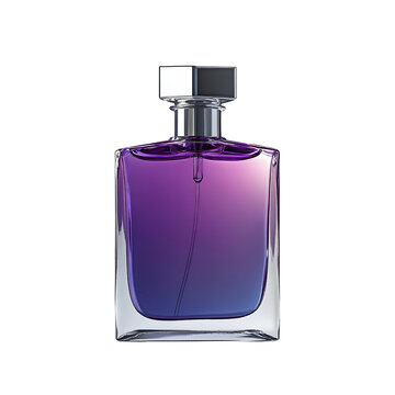 Elegant purple glass perfume bottle with a stylish cap, perfect for luxury fragrance presentation.