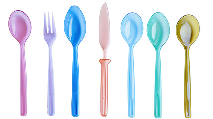 Cutlery of plastic isolated on transparent background, PNG