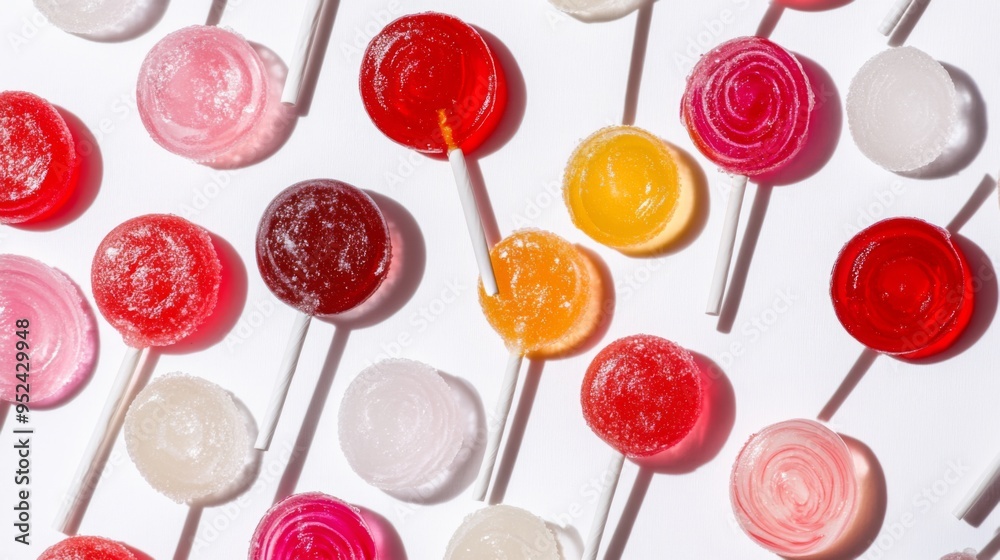 Aufkleber a high-resolution image of multiple lollipops with different flavors and shapes, artistically scatte