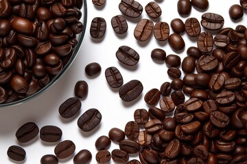 Obraz premium Aerial Perspective of Premium Specialty Coffee Beans on White Surface