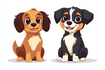 Cute cartoon dog and puppy characters pet animals, cartoon vector illustration for children