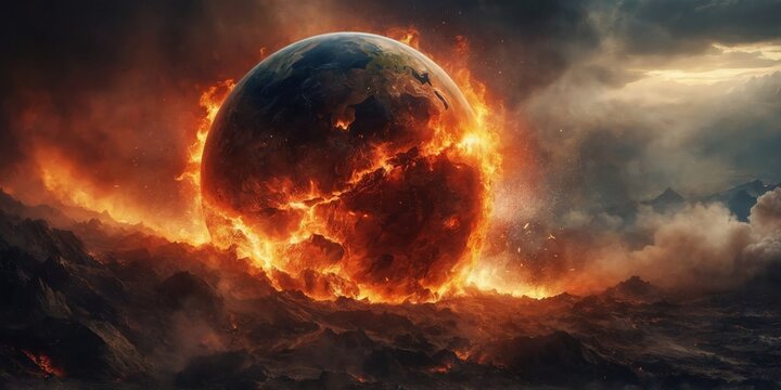 Fiery Cataclysm Engulfing the Earth A Dramatic Depiction of an Apocalyptic Global Crisis.