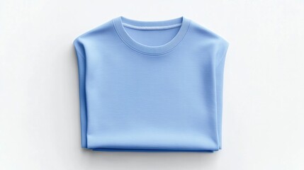 A neatly folded light blue t-shirt displayed on a plain background.