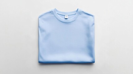 A neatly folded light blue sweatshirt on a plain background.