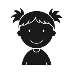 Smiling girl with pigtails icon isolated on white