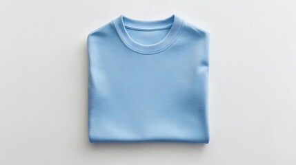 A neatly folded light blue sweatshirt on a plain background.