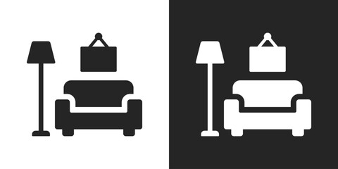 living room black and white sign icon vector design