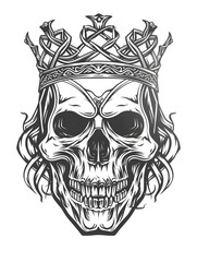 Fototapeta premium Skull with crown head very simple traditional tattoo flash styles illustration