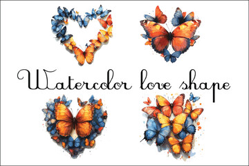 watercolor Butterflies in a love shape frame vector