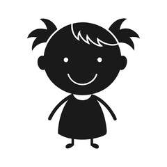 Happy girl with pigtails icon isolated on white