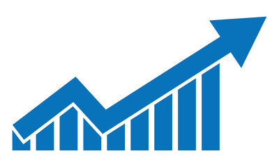 Growth arrow. Growing graph on sky arrow icons graph sign. Growth success sky arrow icon on white background. Isolated vector icon illustration. eps 10