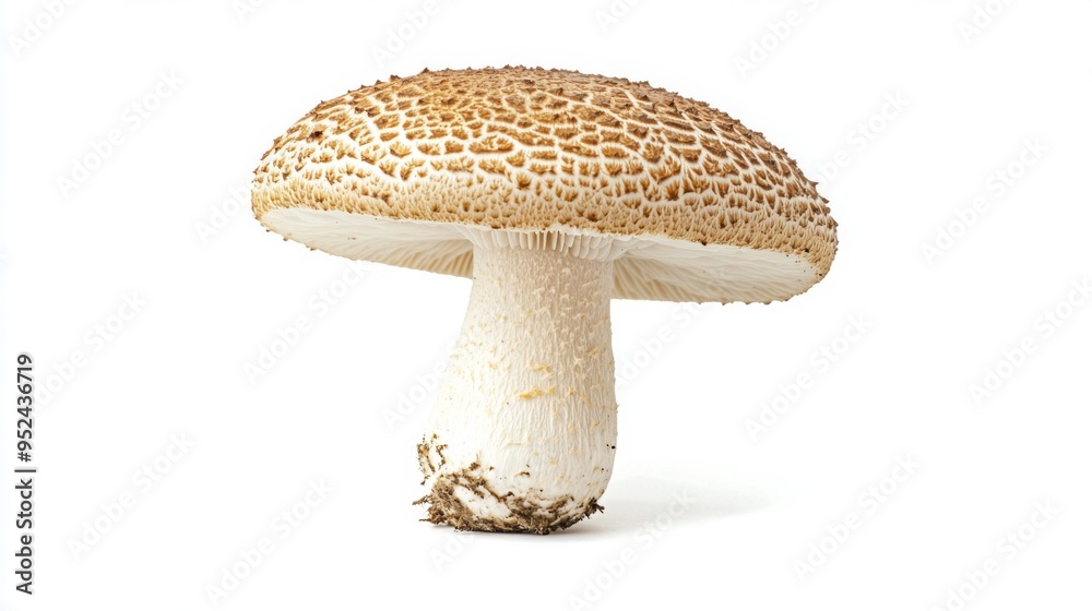 Aufkleber A single, small wild mushroom with delicate details and a fine texture, isolated on a white background to emphasize its intricate features.