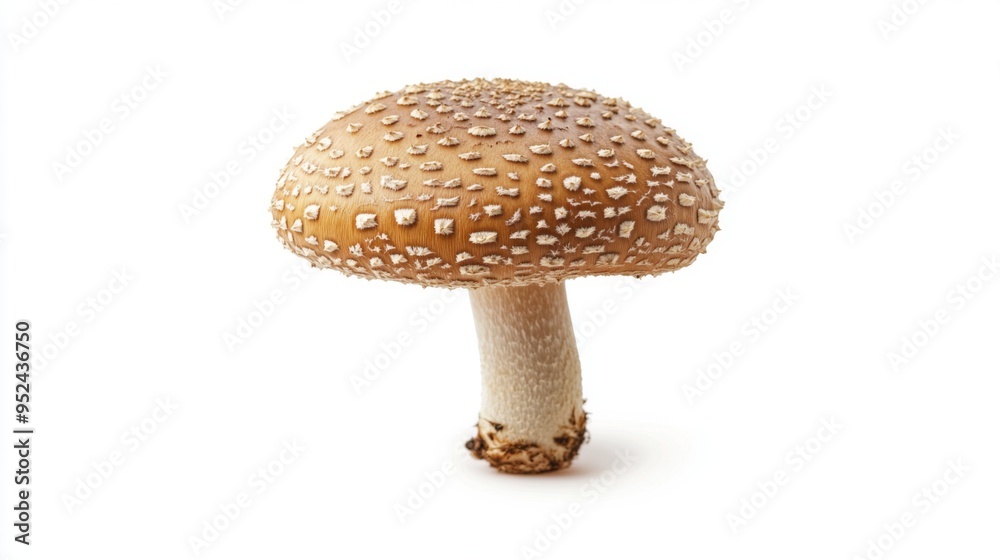Aufkleber A single, small wild mushroom with delicate details and a fine texture, isolated on a white background to emphasize its intricate features.