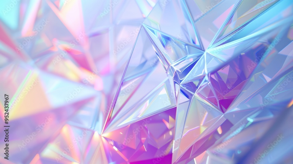 Poster a geometric holographic background with sharp lines and angles, incorporating intricate tessellation