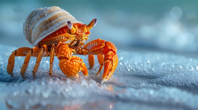 A crab is walking on the beach