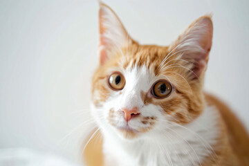 Obraz premium a cat sitting on top of a bed looking at the camera