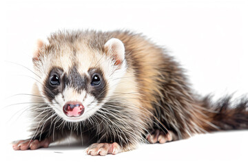 a ferret is standing on a white surface