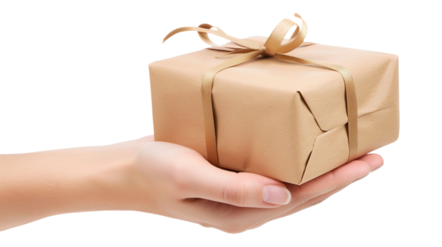 Hand holding Gift box isolated on transparent background, PNG