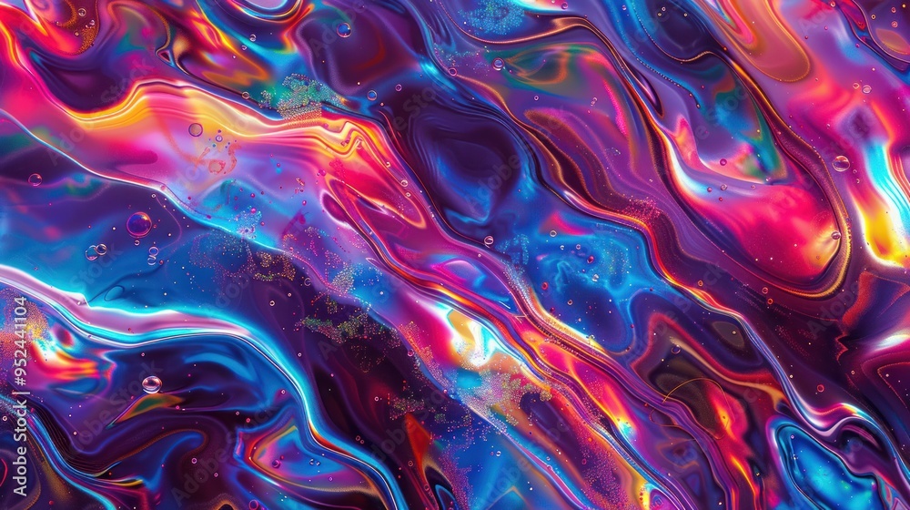 Poster a maximalist holographic background with an explosion of colors, patterns, and textures, creating a 