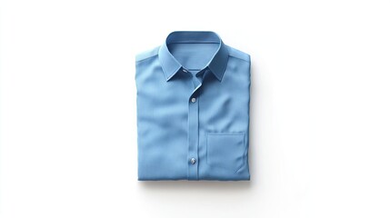 A neatly folded blue dress shirt, showcasing a classic style for formal or casual wear.