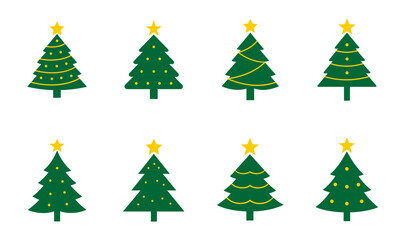 Christmas tree outline icon set isolated on white