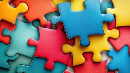 Obraz premium Close up of colorful puzzle pieces with interlocking edges.