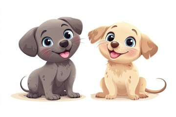 Fototapeta premium Cute cartoon mouse and pup characters house pets, cartoon vector illustration for children