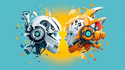 Obraz premium Futuristic Robots Facing Each Other.