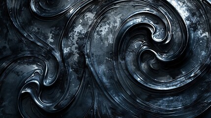 a close up of a metal surface with a swirl of black paint