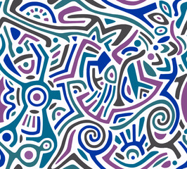 Abstract hand-drawn drawing of bright colors of chaotic shapes.Seamless pattern.