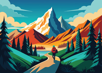 Fototapeta premium Mountain Adventure Travel Poster Inspiring the Spirit of Exploration