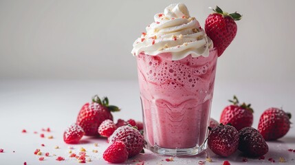 Strawberry Milkshake with Whipped Cream and Fresh Strawberries
