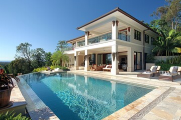 Fototapeta premium Luxurious Modern House with In-Ground Pool and Ultra-Realistic Design on the Gold Coast