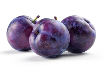 Three Plums on a White Background