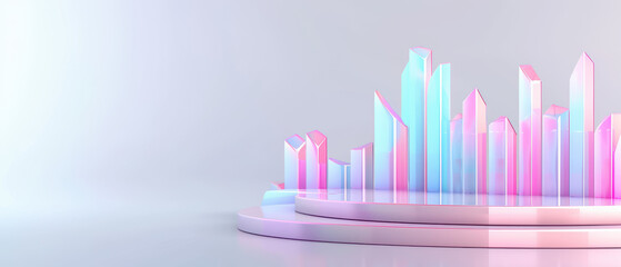 Obraz premium A city skyline is shown in a pink, purple, and blue color scheme