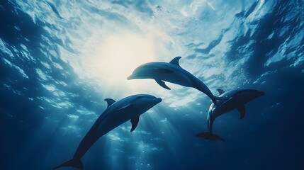 Fototapeta premium Graceful Dolphins Captivating Audience with Mesmerizing Synchronized Aquatic Ballet