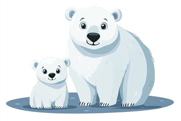 Cute cartoon polar bear and cub characters arctic animals, cartoon vector illustration for children