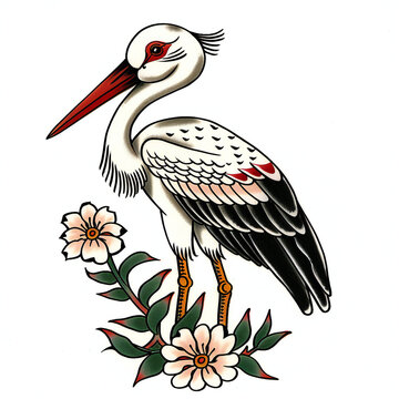 recommend clip art: Stork bird very simple traditional tattoo flash styles illustration