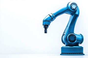 Blue robotic arm with a white background