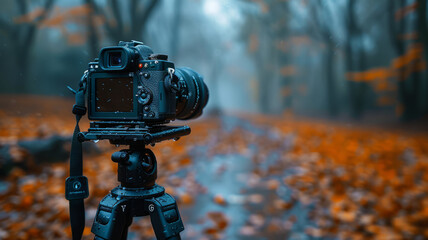 old fashioned camera on a tripod