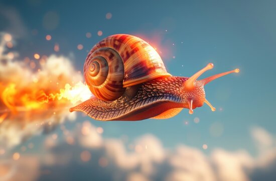 A snail flying through the clouds