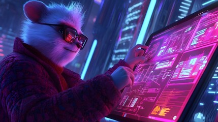 Fuzzy Accountant Expertly Navigating Complex Financial Analytics on Cutting Edge Tablet