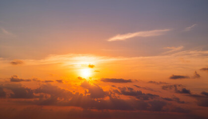 Sun Setting Over Clouds in Sky and Copy Space