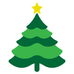 Wavy Christmas tree with star icon isolated on white