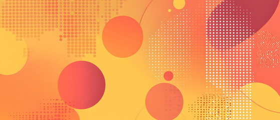 A flat illustration of an abstract background, modern minimalist with yellow to orange gradient transitions, circular motifs with varying opacity, Memphis design influence