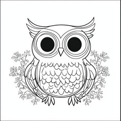 Fototapeta premium Enchanting owl coloring page designed for toddlers, featuring a charming owl surrounded by playful floral elements for a delightful creative activity