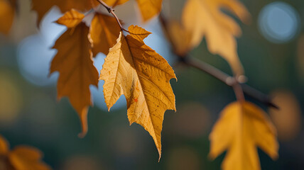 Autumn leaves on the ground, Defocused dry autumn leaves in nature. Ai generative